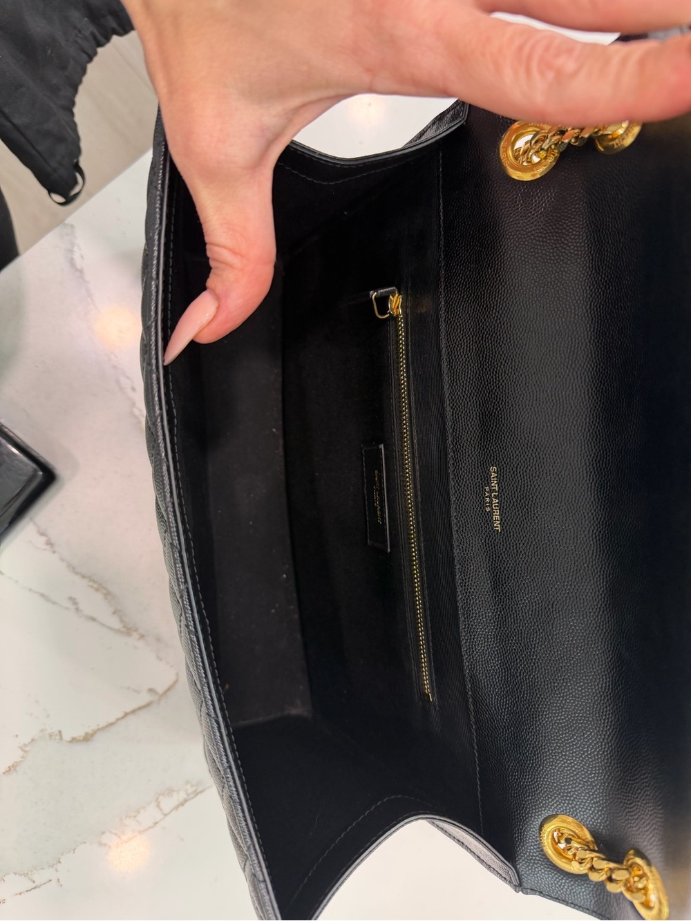 Saint Laurent Black Quilted Chevron Envelope Shoulder Bag with Gold Hardware - Picture 8 of 13